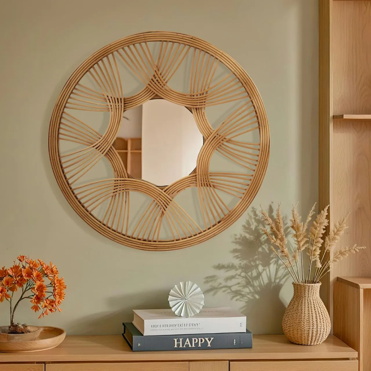 EMINZA Miroir mural rotin rond (D45 cm) Honiara Naturel Clearance