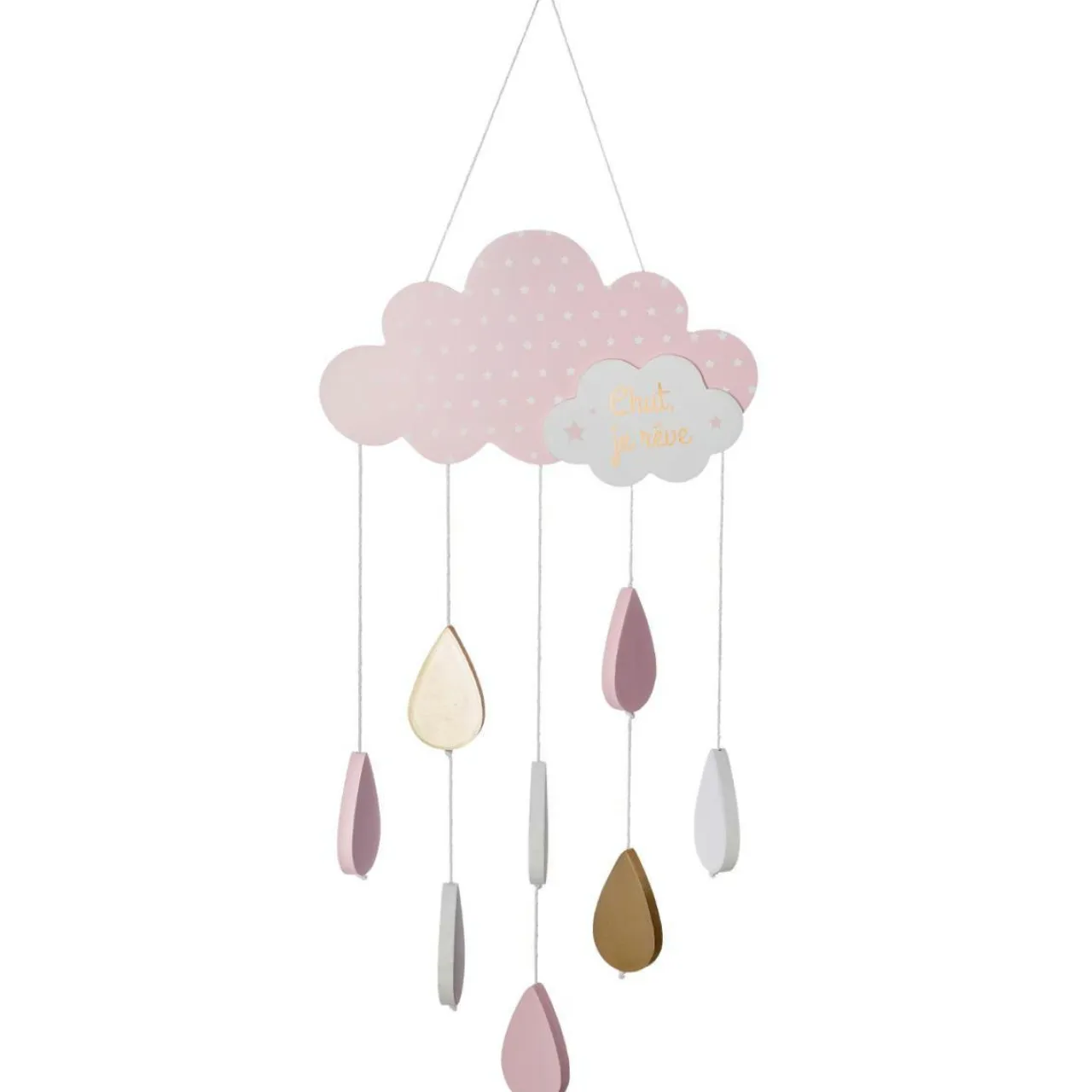 Atmosphera createur d'interieur for kids Mobile bébé bois et coton (H57.5 cm) Nuage Rose Best