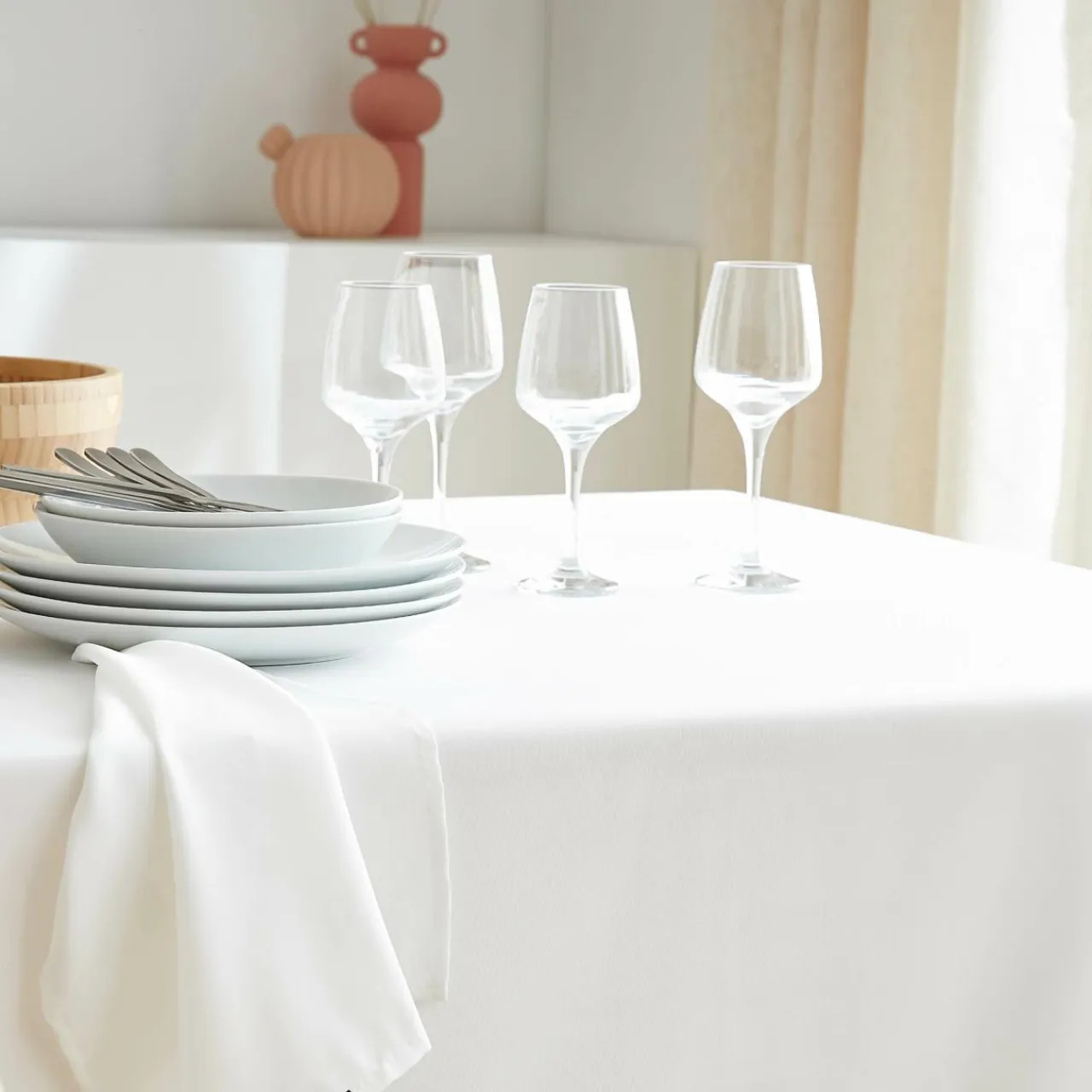 EMINZA Nappe carrée anti tache (100 x 100 cm) Elise he Blanc Online