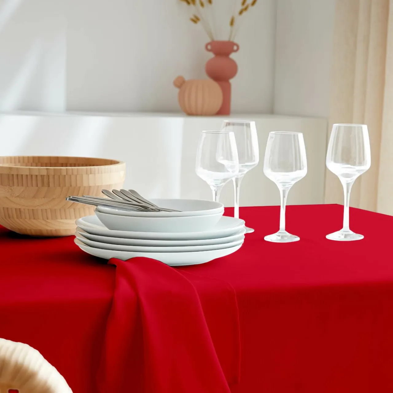 EMINZA Nappe carrée anti tache (100 x 100 cm) Elise Rouge