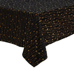 JJA Nappe de Noël en velours (360 x 140 cm) Pluie d'étoiles et dorée Noir Best