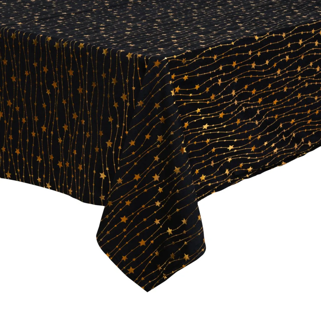 JJA Nappe de Noël en velours (360 x 140 cm) Pluie d'étoiles et dorée Noir Best