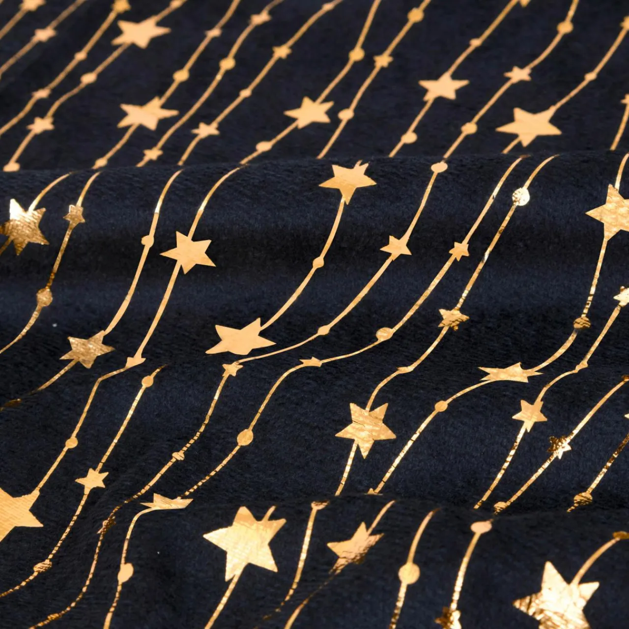 JJA Nappe de Noël en velours (360 x 140 cm) Pluie d'étoiles et dorée Noir Best