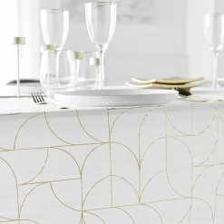 douceur d'intu017drieur Nappe de Noël rectangulaire anti tache (140 x 240 cm) Loux Blanc et dé Or Clearance