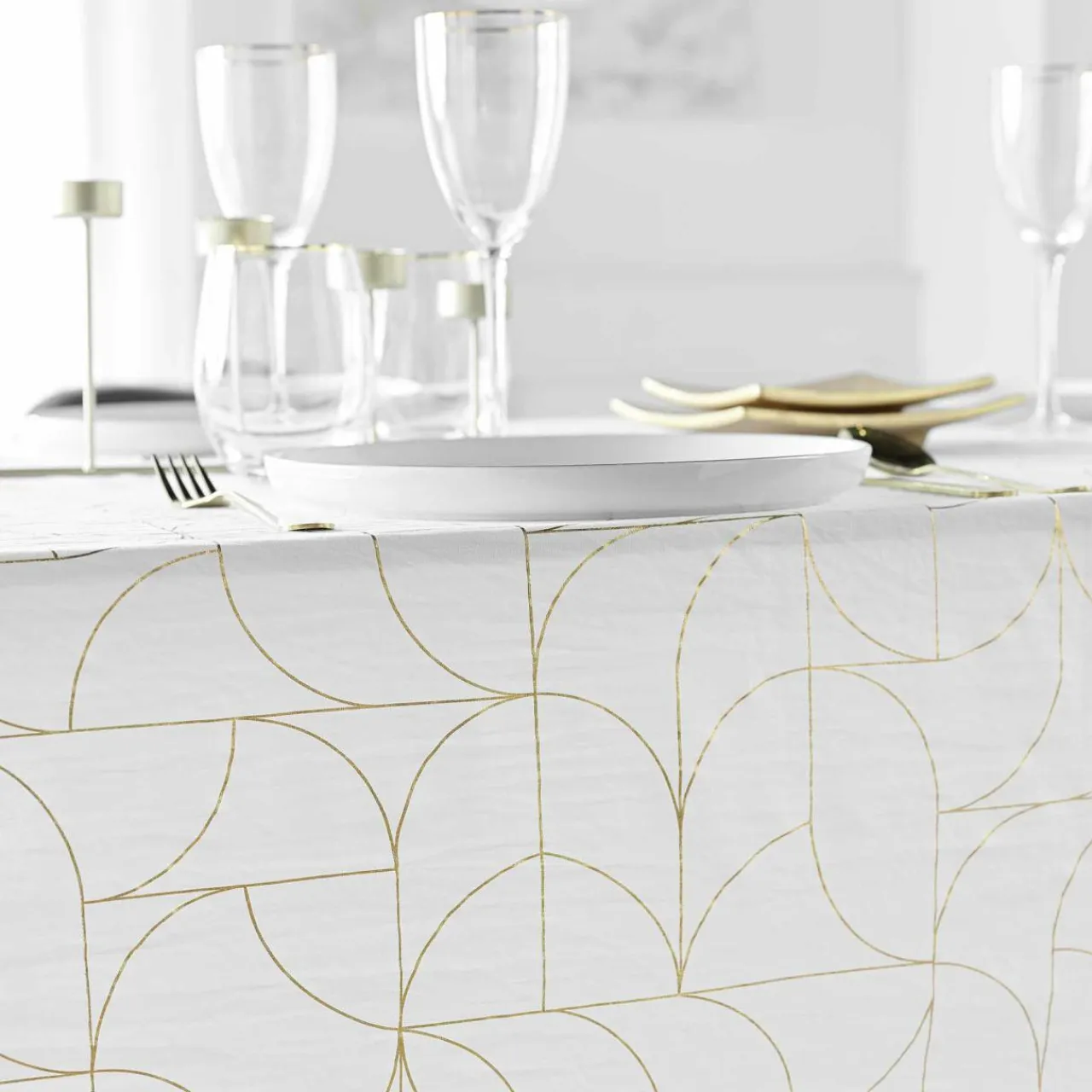 douceur d'intu017drieur Nappe de Noël rectangulaire anti tache (140 x 240 cm) Loux Blanc et dé Or Clearance