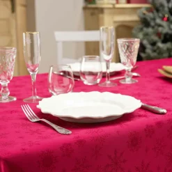 douceur d'intu017drieur Nappe de Noël rectangulaire anti tache (140 x 240 cm) Flocons Rouge Sale