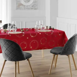 douceur d'intu017drieur Nappe de Noël rectangulaire anti tache (150 x 300 cm) Star et doré Rouge
