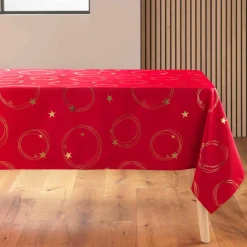douceur d'intu017drieur Nappe de Noël rectangulaire anti tache (150 x 300 cm) Star et doré Rouge