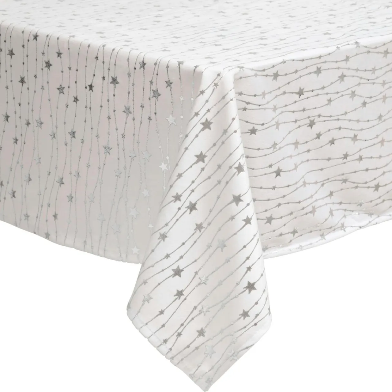 JJA Nappe de Noël rectangulaire (140 x 360 cm) Pluie d'étoiles he Blanc Sale