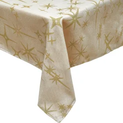 JJA Nappe de Noël rectangulaire (140 x 240 cm) Étoiles Célestes et doré Beige New