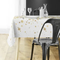 Douceur d interieur Nappe de Noël rectangulaire (150 x 240 cm) Constellation et doré Blanc Sale