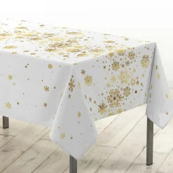 Douceur d interieur Nappe de Noël rectangulaire (150 x 240 cm) Constellation et doré Blanc Sale
