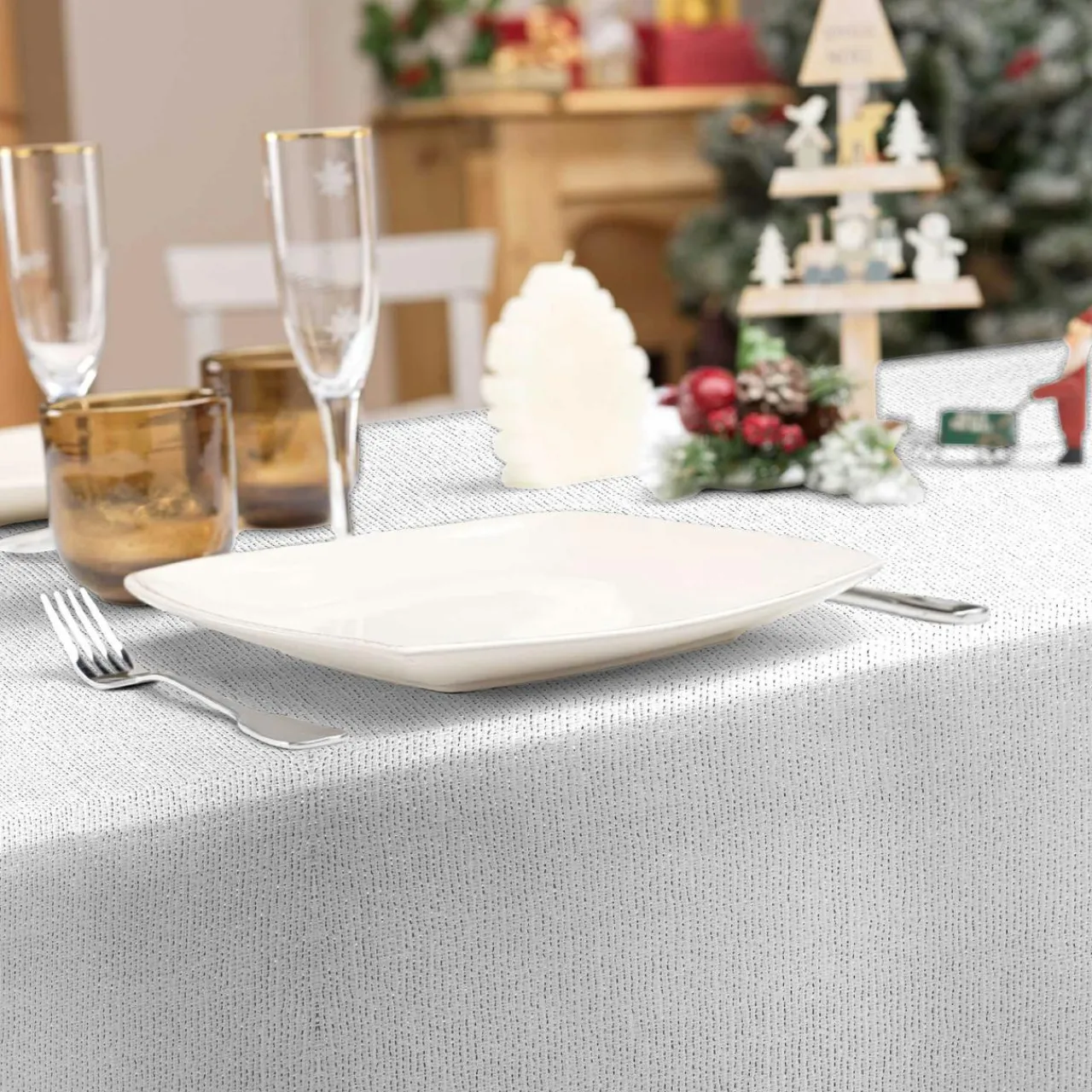 Douceur d interieur Nappe de Noël rectangulaire (140 x 240 cm) Strass Argent New