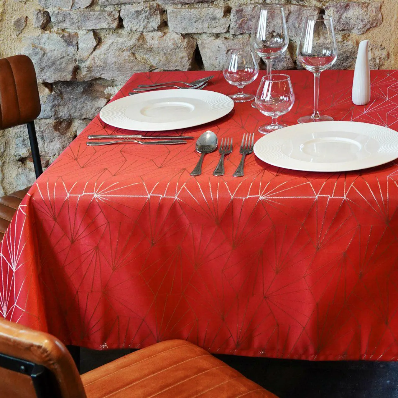 L'EFFET PAPILLON Nappe de Noël rectangulaire (145 x 350 cm) Facette Rouge Outlet