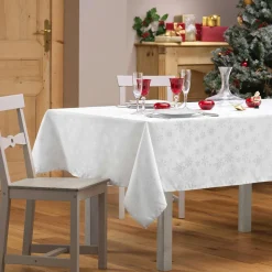 Douceur d interieur Nappe de Noël rectangulaire (140 x 240 cm) Flocon d'hiver Blanc Sale