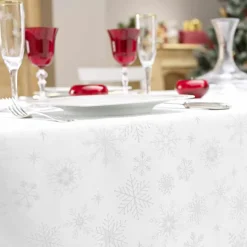 Douceur d interieur Nappe de Noël rectangulaire (140 x 300 cm) Flocon d'hiver Blanc