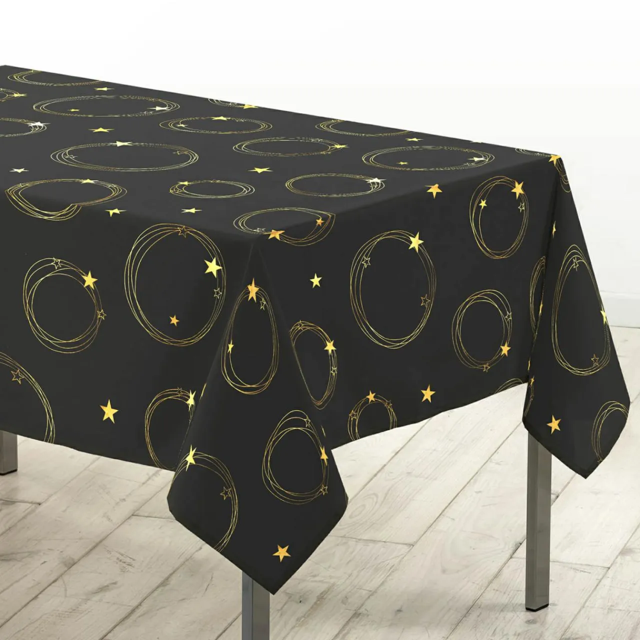 Douceur d interieur Nappe de Noël rectangulaire (150 x 240 cm) Star et Or Noir Hot