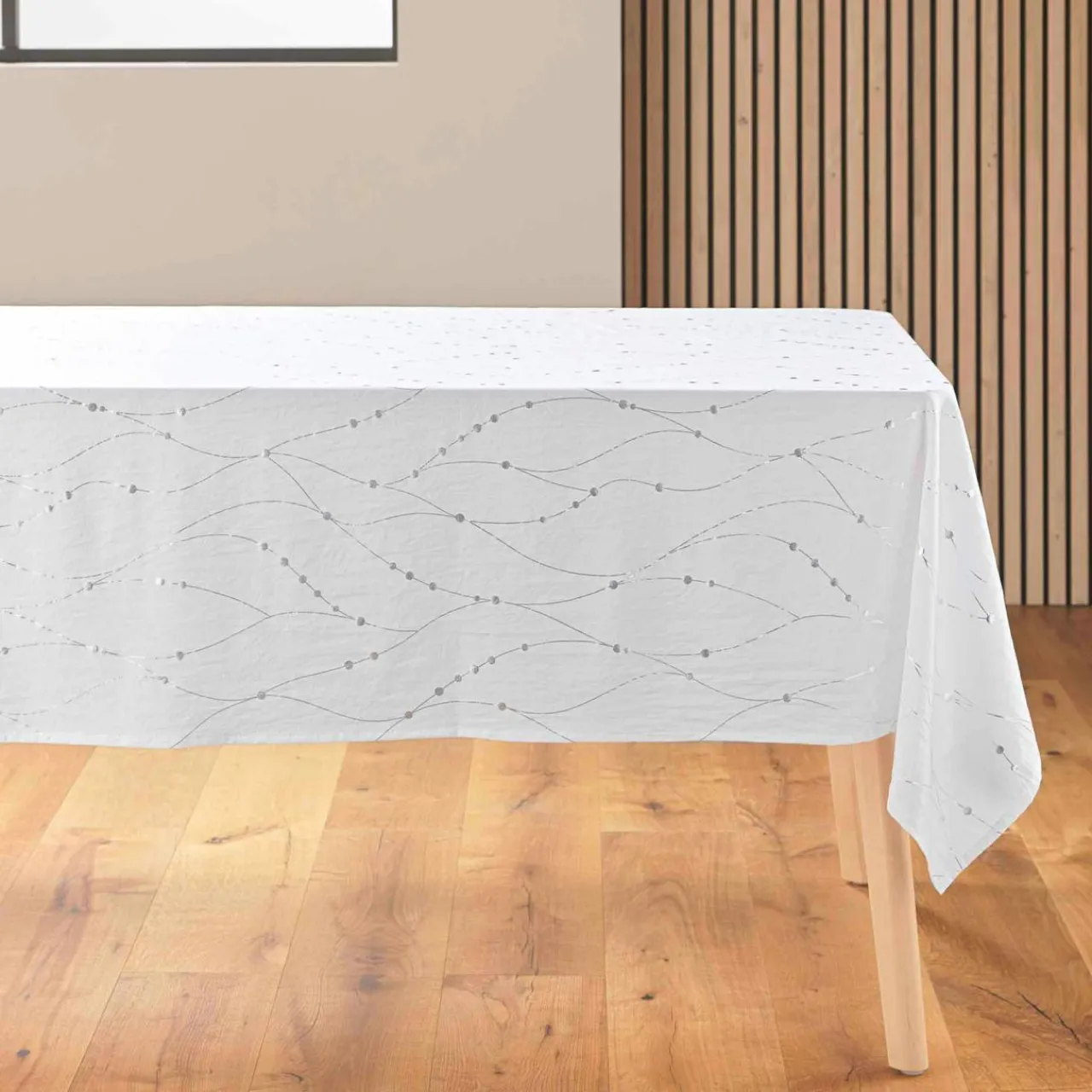 Douceur d interieur Nappe de Noël rectangulaire (140 x 240 cm) Astrelia et argent Blanc Hot