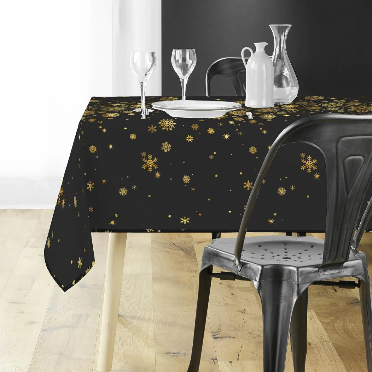 Douceur d interieur Nappe de Noël rectangulaire (150 x 240 cm) Constellation et doré Noir Discount