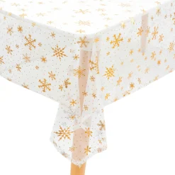 JJA Nappe de Noël rectangulaire (140 x 240 cm) Flocon de Neige et or Blanc Sale