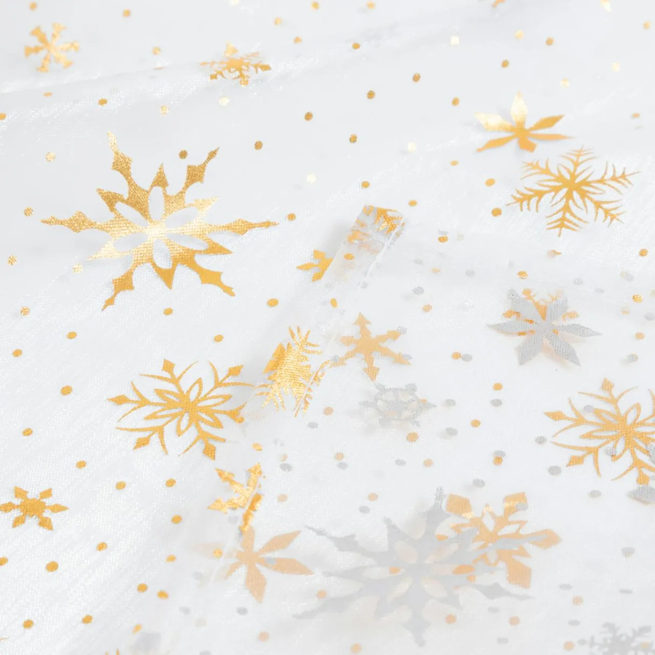 JJA Nappe de Noël rectangulaire (140 x 240 cm) Flocon de Neige et or Blanc Sale
