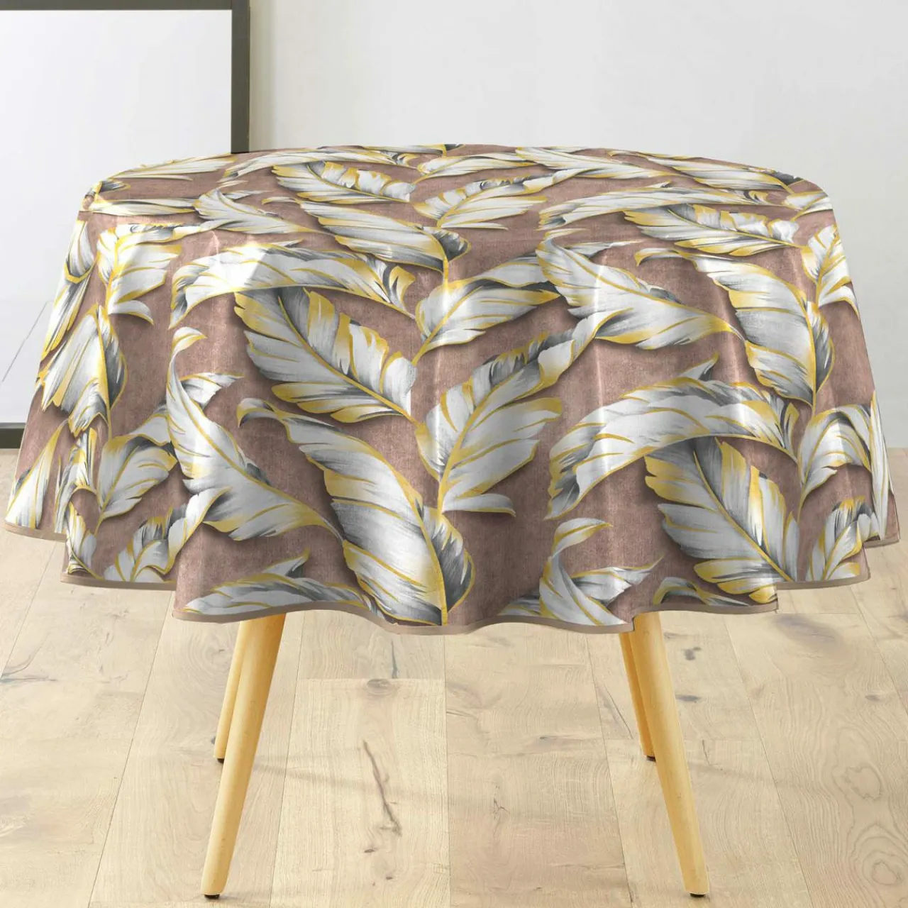douceur d'intu017drieur Nappe enduite PVC ronde imperméable (Diamètre 160 cm) Ebany Chocolat Discount
