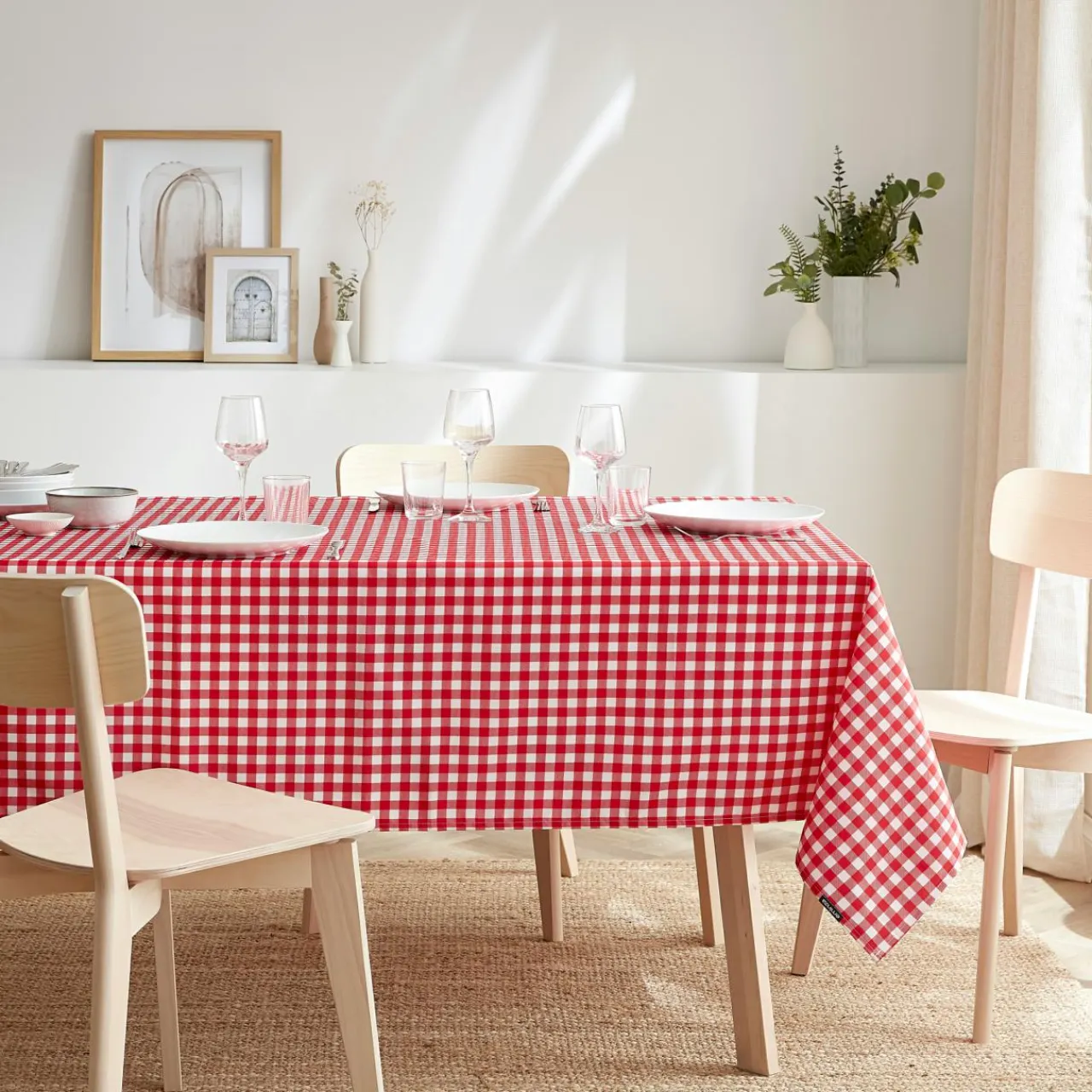 EMINZA Nappe rectangulaire anti tache (140 x 350 cm) Elise Vichy Rouge Vichy-rouge Hot