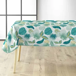 douceur d'intu017drieur Nappe rectangulaire anti tache tissu PVC imperméable (140 x 240 cm) Plantania e Bleu Discount