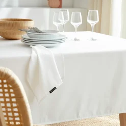 EMINZA Nappe rectangulaire anti tache (140 x 350 cm) Elise he Blanc Discount