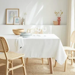 EMINZA Nappe rectangulaire anti tache (140 x 300 cm) Elise he Blanc Discount