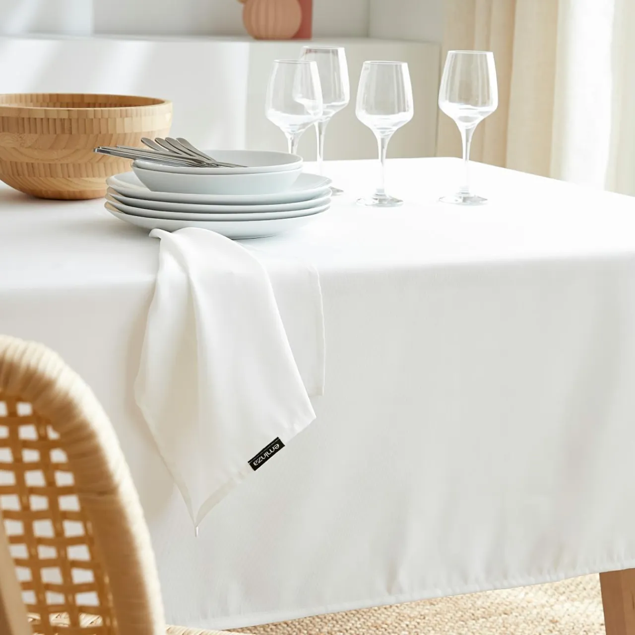 EMINZA Nappe rectangulaire anti tache (140 x 300 cm) Elise he Blanc Discount