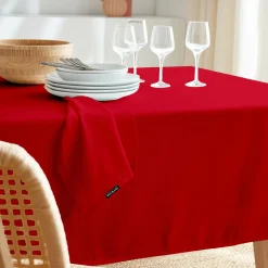 EMINZA Nappe rectangulaire anti tache (140 x 350 cm) Elise Rouge Discount