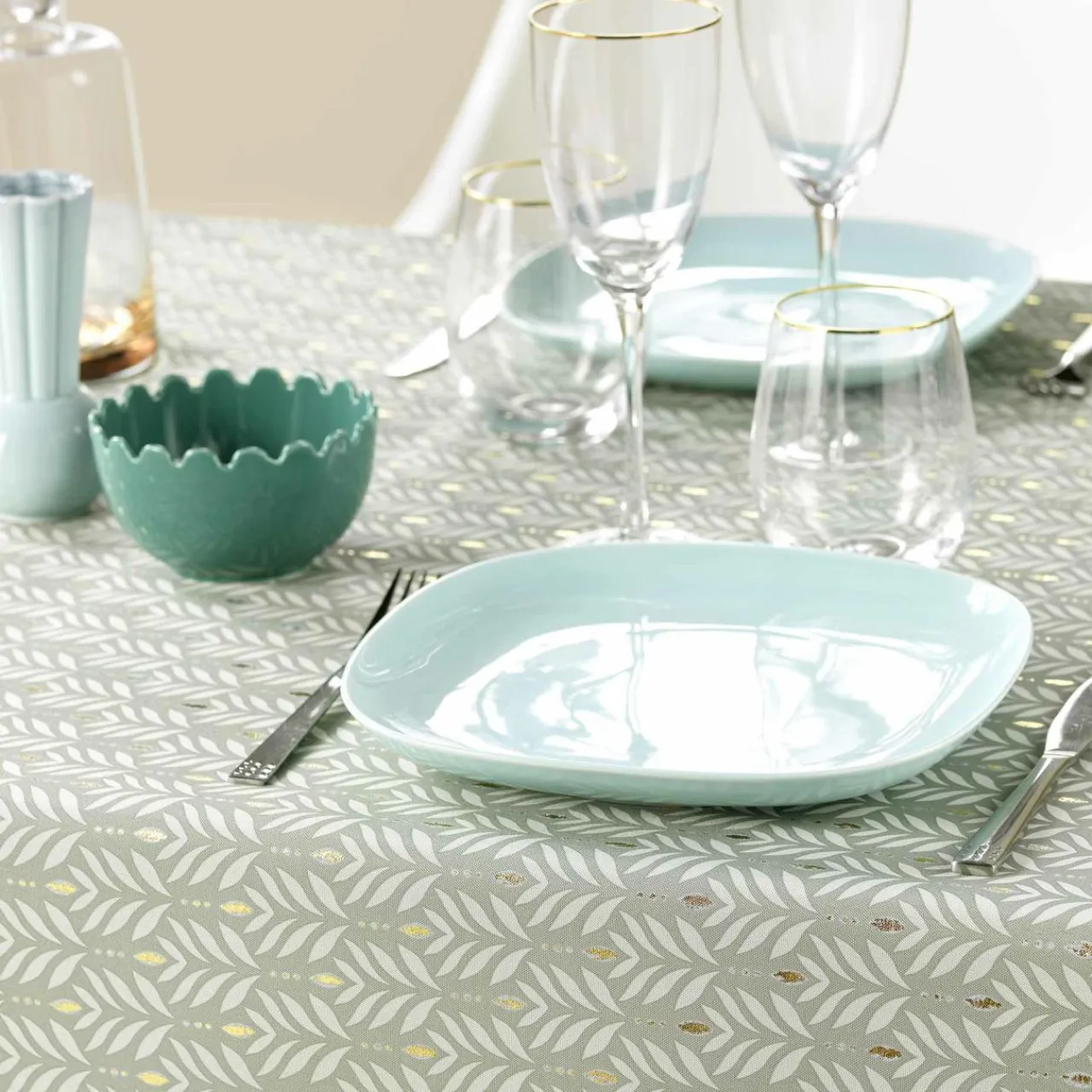 douceur d'intu017drieur Nappe rectangulaire anti tache (145 x 240 cm) Piana Vert sauge Online