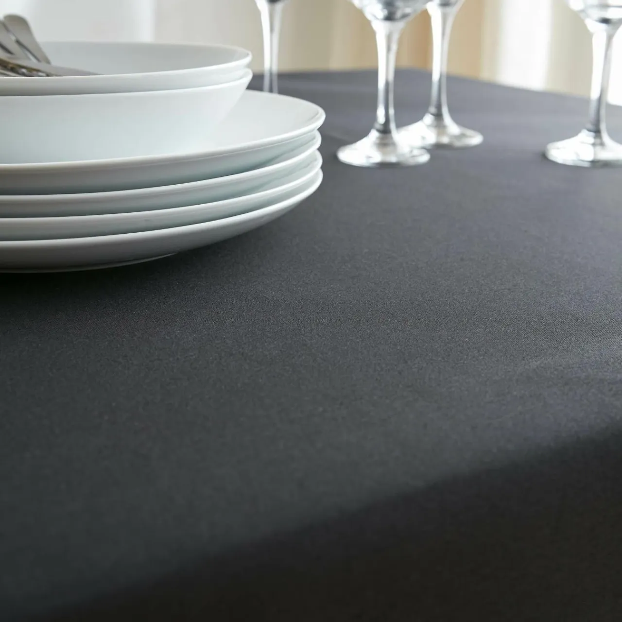 EMINZA Nappe rectangulaire anti tache (140 x 350 cm) Elise e Noir Best