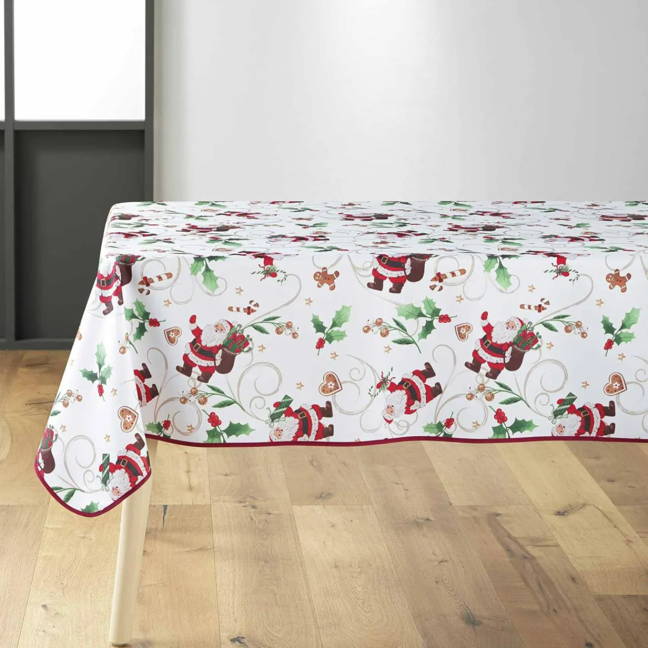 douceur d'intu017drieur Nappe rectangulaire anti tache (150 x 300 cm) Père Noël Blanc Discount