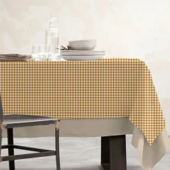 EMINZA Nappe rectangulaire coton enduit (150 x 350 cm) Vichy Jaune moutarde Hot