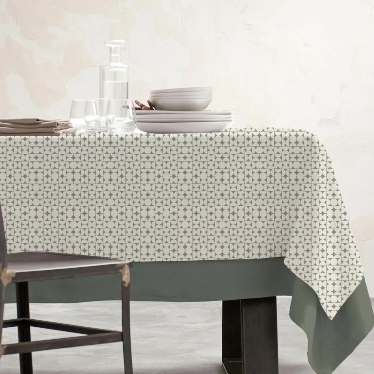 EMINZA Nappe rectangulaire coton enduit (150 x 250 cm) Sofia e Vert Best