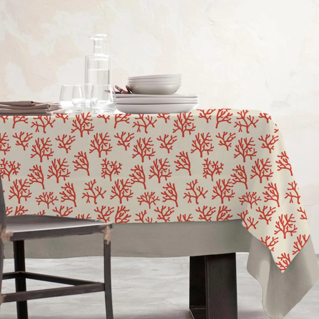 EMINZA Nappe rectangulaire coton enduit (150 x 250 cm) Moorea Corail Orange Hot