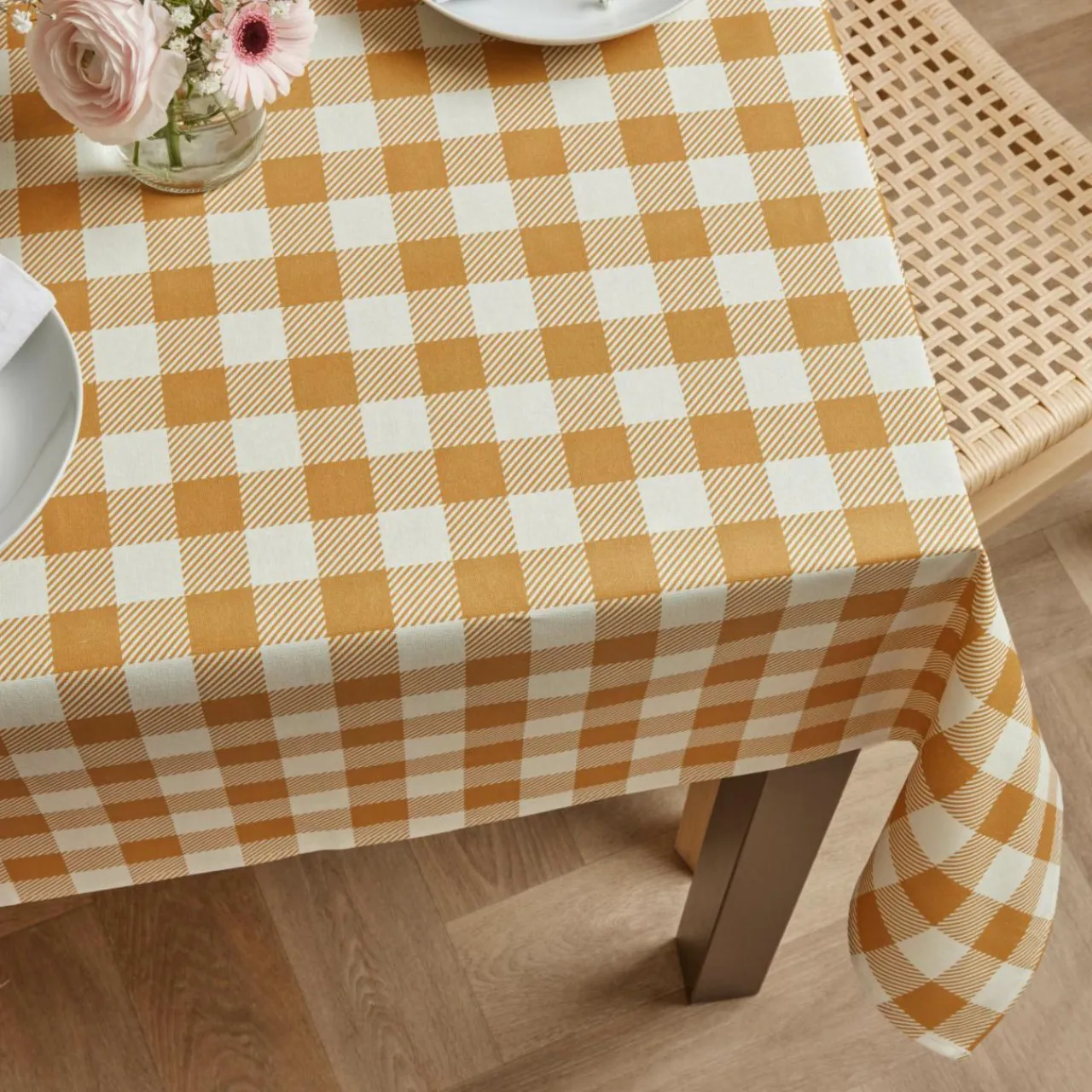 EMINZA Nappe rectangulaire coton enduit (150 x 250 cm) Vichy Jaune moutarde Clearance