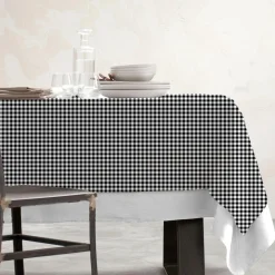 EMINZA Nappe rectangulaire coton enduit (150 x 350 cm) Vichy e Noir Discount