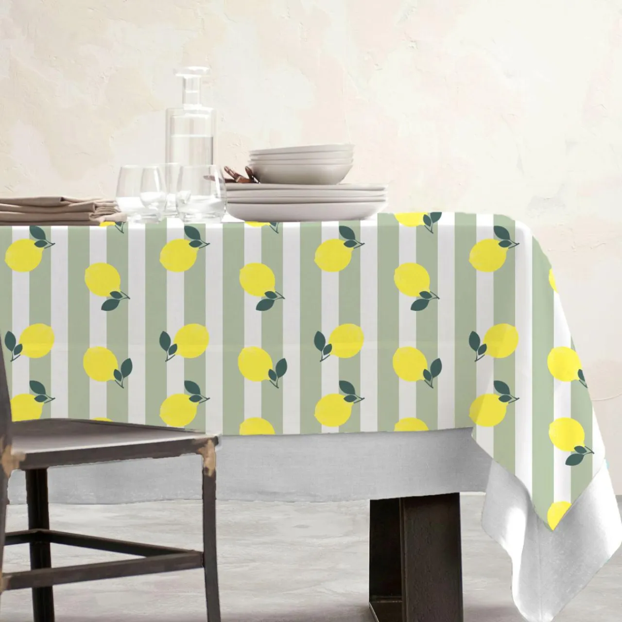 EMINZA Nappe rectangulaire coton enduit (150 x 350 cm) Antibes e Vert Sale