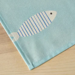 EMINZA Nappe rectangulaire coton enduit (150 x 250 cm) Fish e Bleu Discount