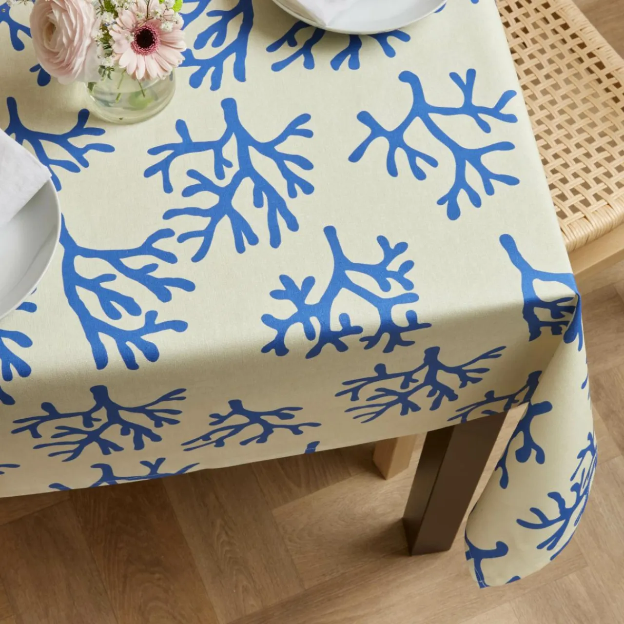 EMINZA Nappe rectangulaire coton enduit (150 x 350 cm) Moorea e Bleu