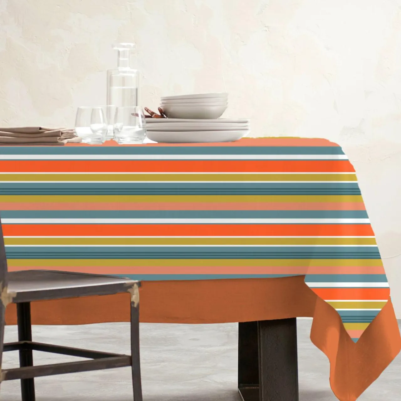 EMINZA Nappe rectangulaire coton enduit (150 x 350 cm) Mandarine Multicolore Best