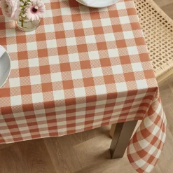 EMINZA Nappe rectangulaire coton enduit (150 x 350 cm) Vichy Terracotta Best