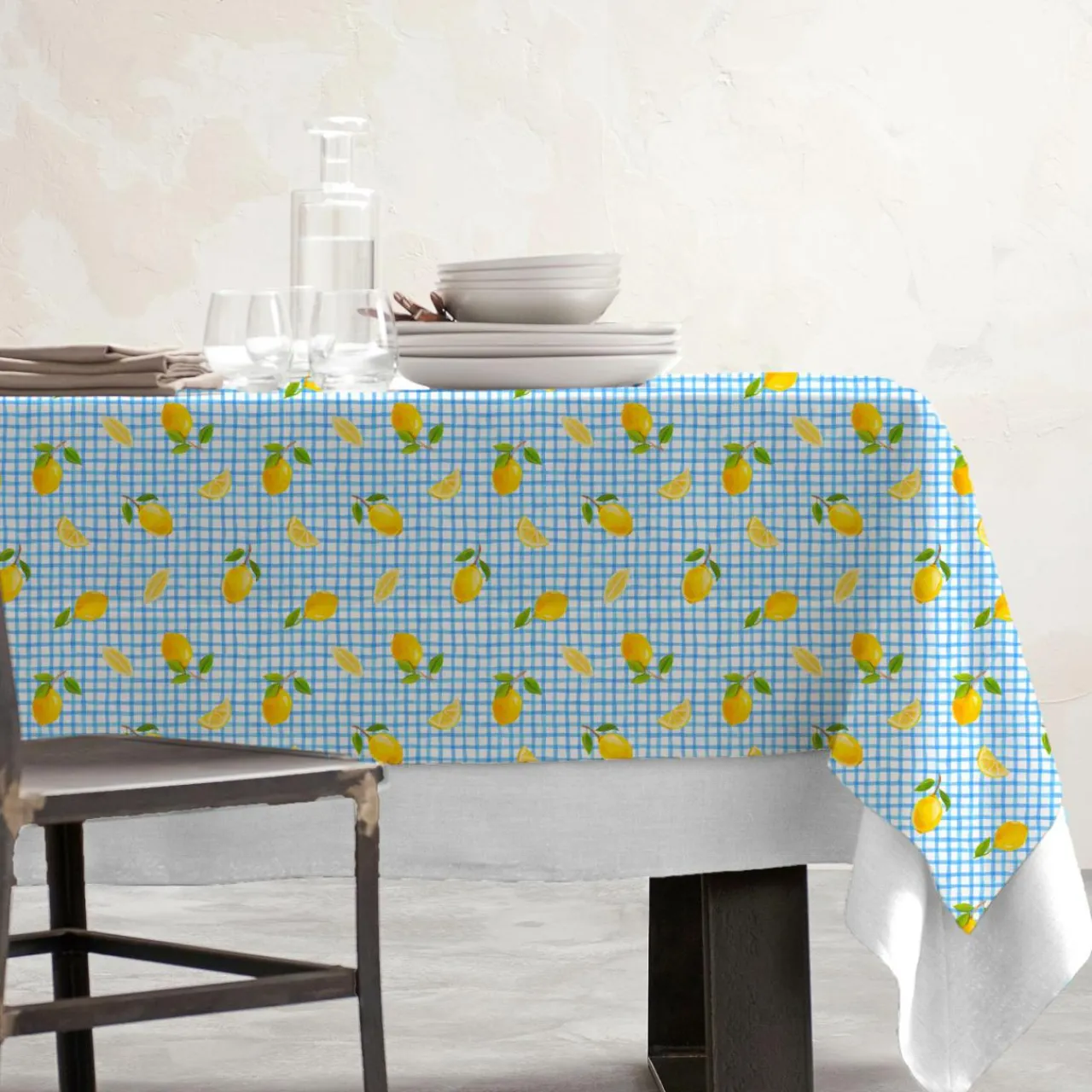 EMINZA Nappe rectangulaire coton enduit (150 x 250 cm) Menton e Bleu