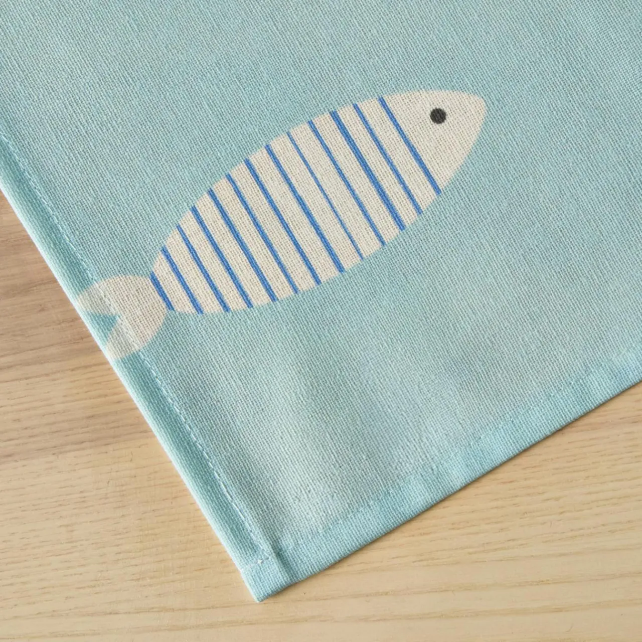 EMINZA Nappe rectangulaire coton enduit (150 x 350 cm) Fish e Bleu Discount