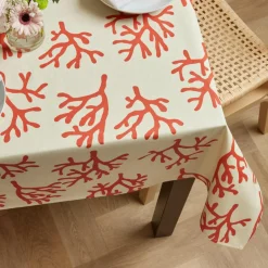 EMINZA Nappe rectangulaire coton enduit (150 x 350 cm) Moorea Corail Orange Sale