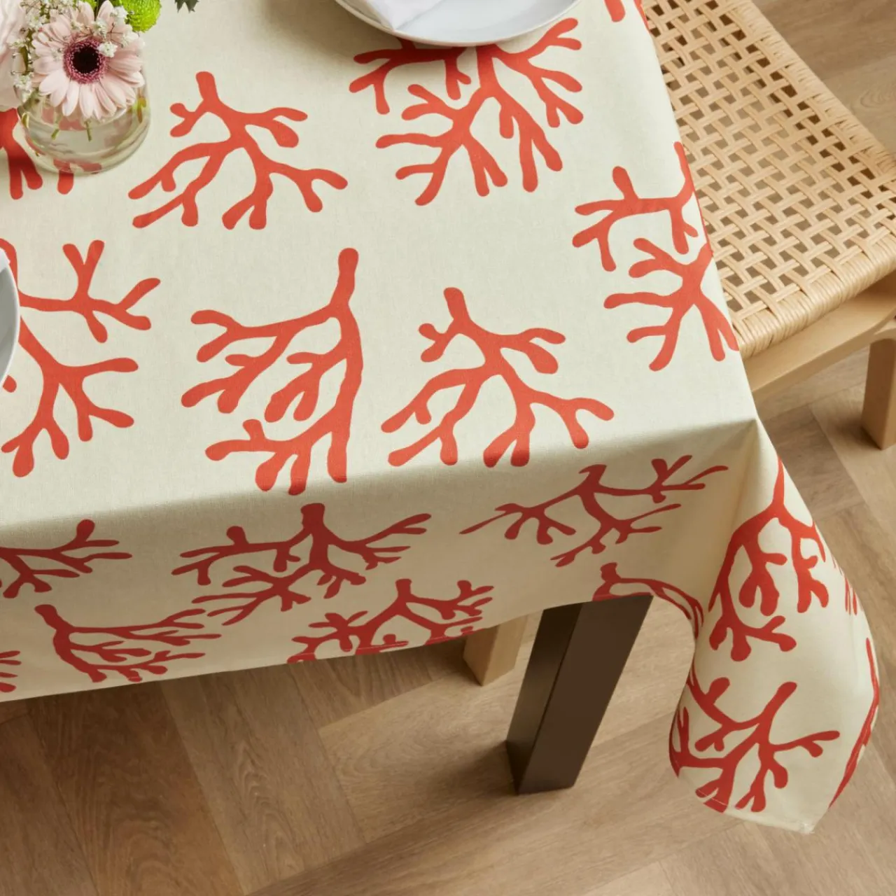 EMINZA Nappe rectangulaire coton enduit (150 x 350 cm) Moorea Corail Orange Sale