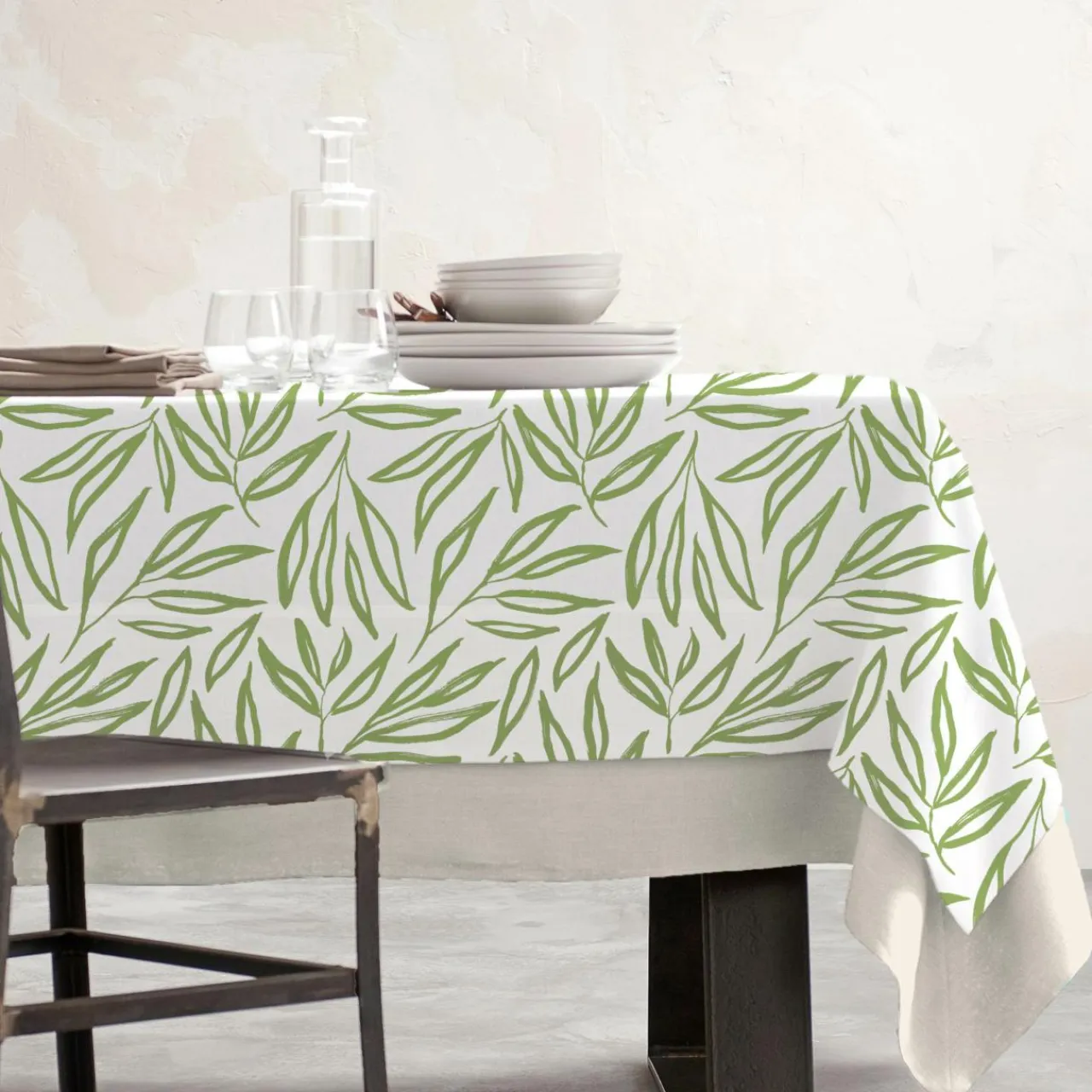 EMINZA Nappe rectangulaire coton enduit (150 x 250 cm) Galice Vert Eucalyptus Discount